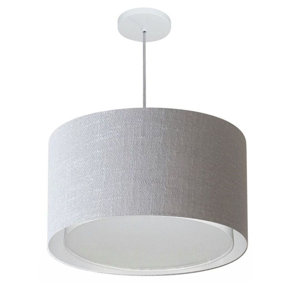 Lustre Pendente Cilíndrico Duplo Md-4293 Cúpula em Tecido 45x30cm Rustico Cinza - Bivolt