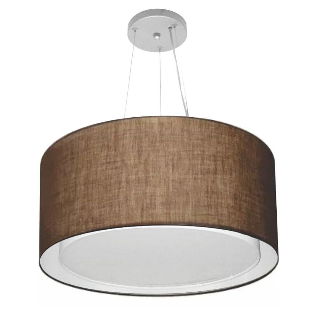 Lustre Pendente Cilíndrico Duplo Md-4300 Cúpula em Tecido 50x30cm Café - Bivolt