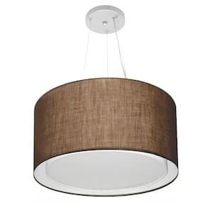 Lustre Pendente Cilíndrico Duplo Md-4299 Cúpula em Tecido 45x30cm Café - Bivolt
