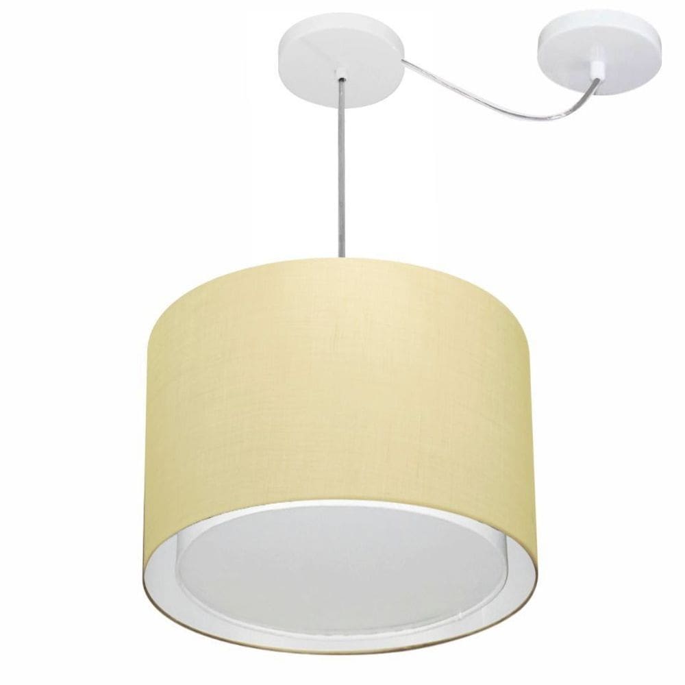 Lustre Pendente Cilíndrico Com Desvio Md-4306 Cúpula em Tecido 40x30cm Algodão Crú - Bivolt