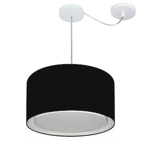 Lustre Pendente Cilíndrico Com Desvio Md-4310 Cúpula em Tecido 40x25cm Preto - Bivolt