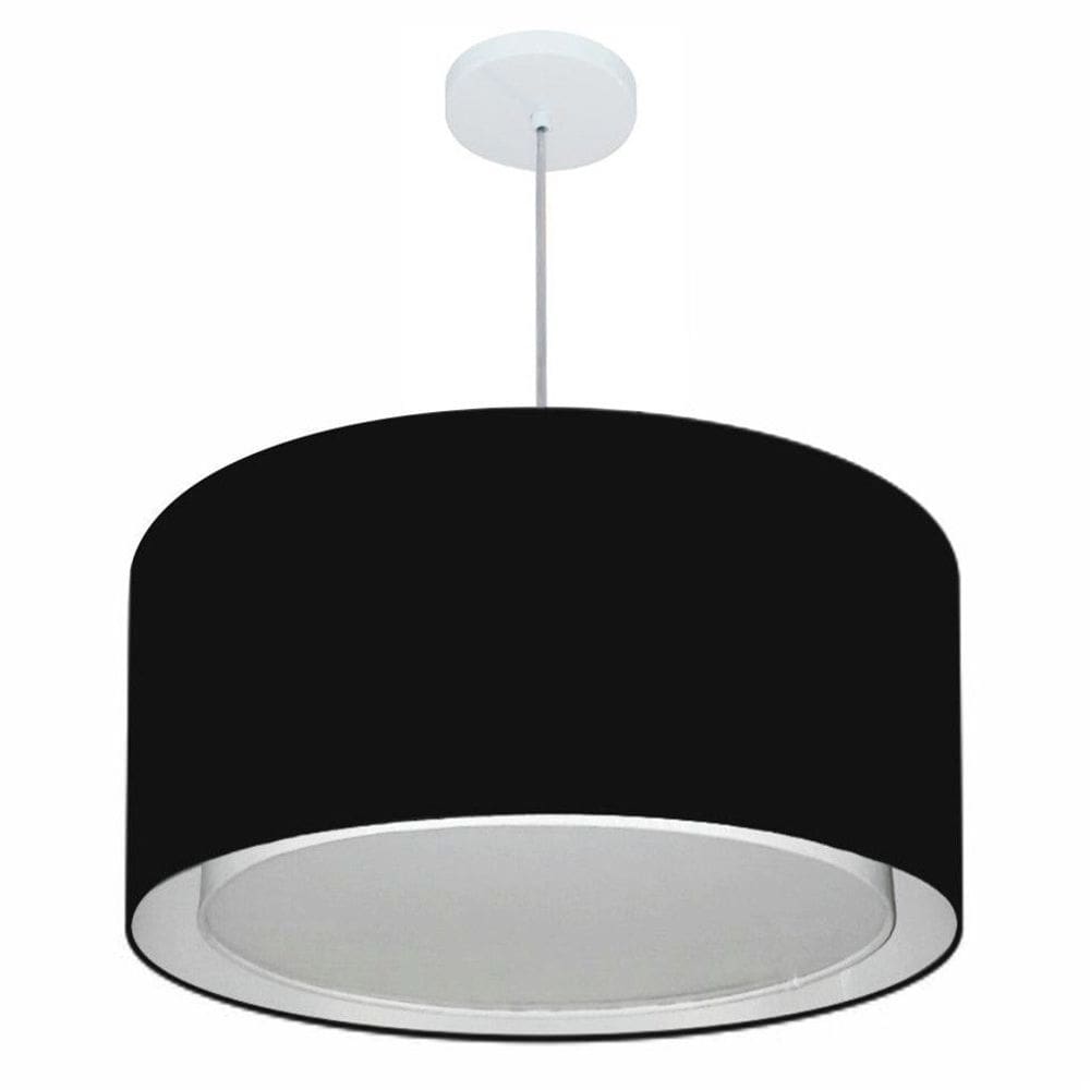 Lustre Pendente Cilíndrico Duplo Md-4296 Cúpula em Tecido 55x30cm Preto - Bivolt