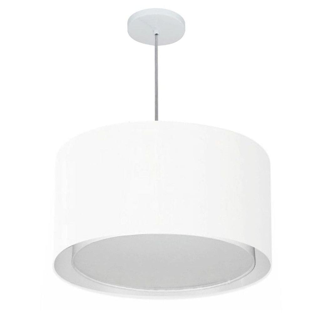 Lustre Pendente Cilíndrico Duplo Md-4287 Cúpula em Tecido 45x30cm Branco - Bivolt