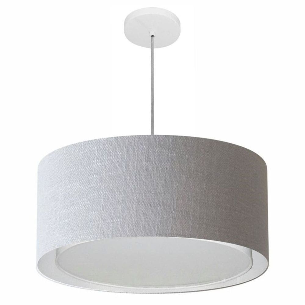 Lustre Pendente Cilíndrico Duplo Md-4294 Cúpula em Tecido 50x25cm Rustico Cinza - Bivolt