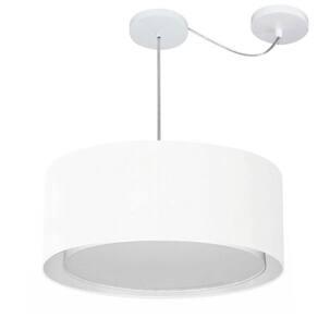 Lustre Pendente Cilíndrico Com Desvio Md-4314 Cúpula em Tecido 50x25cm Branco - Bivolt