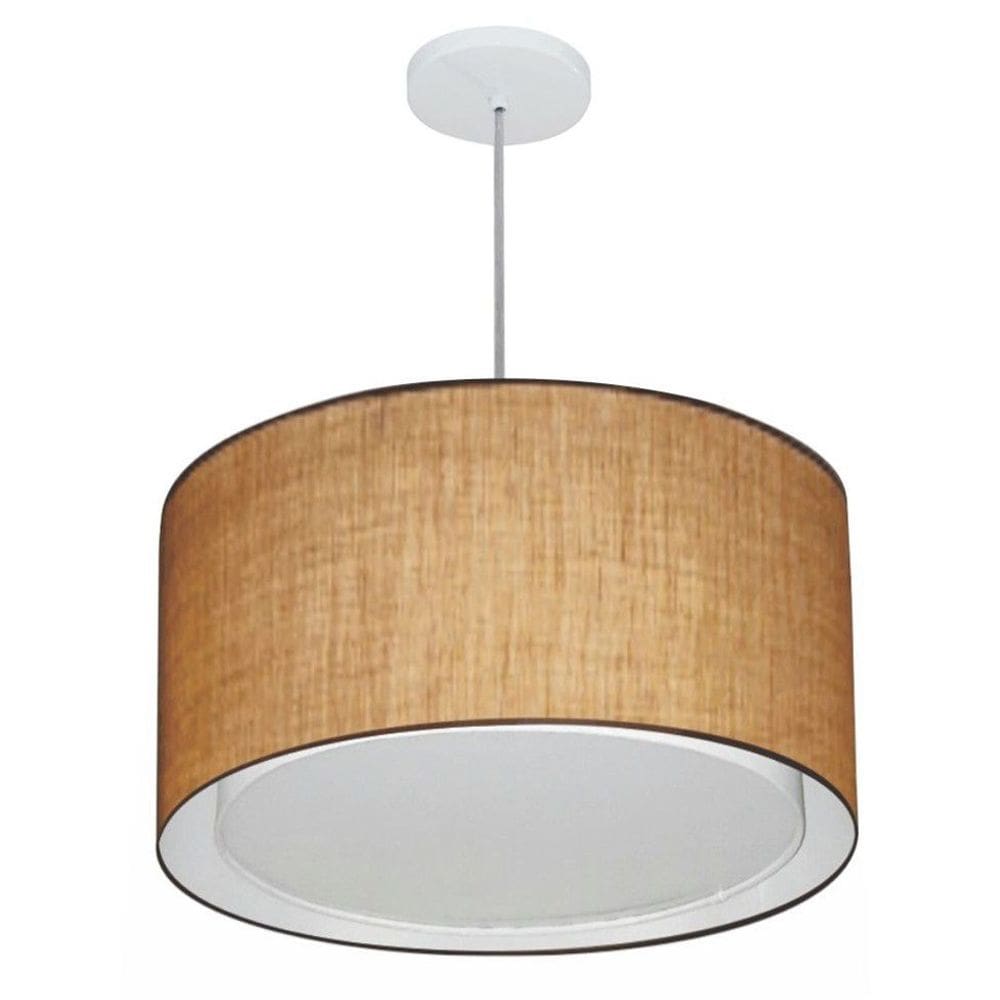 Lustre Pendente Cilíndrico Duplo Md-4293 Cúpula em Tecido 45x30cm Palha - Bivolt
