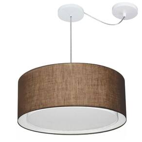 Lustre Pendente Cilíndrico Com Desvio Md-4314 Cúpula em Tecido 50x25cm Café - Bivolt