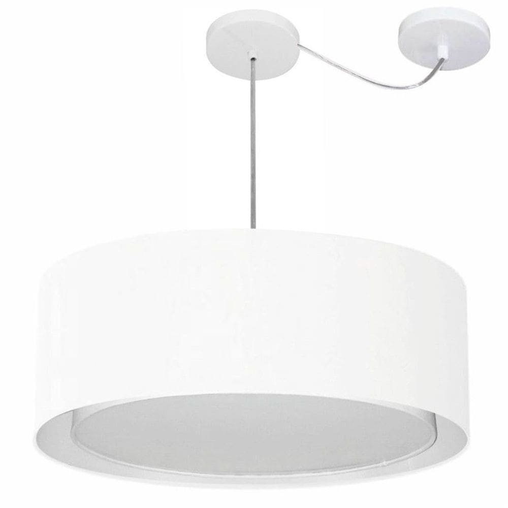 Lustre Pendente Cilíndrico Com Desvio Md-4317 Cúpula em Tecido 60x25cm Branco - Bivolt