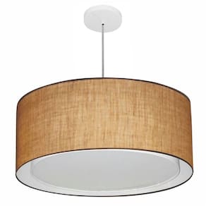 Lustre Pendente Cilíndrico Duplo Md-4291 Cúpula em Tecido 60x30cm Palha - Bivolt
