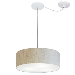 Lustre Cilíndrico C/ Desvio De Centro Md-4255 Cúpula em Tecido 40x15cm Rustico Bege - Bivolt
