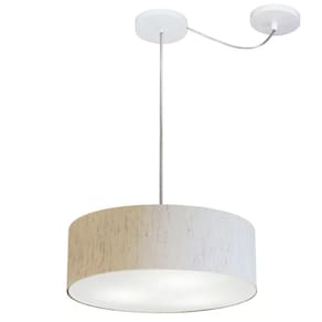 Lustre Cilíndrico C/ Desvio De Centro Md-4255 Cúpula em Tecido 40x15cm Linho Bege - Bivolt