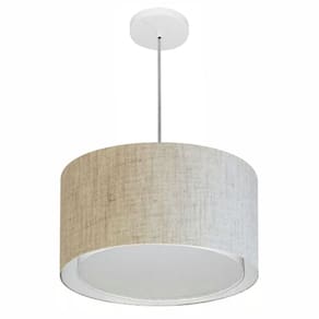 Lustre Pendente Cilíndrico Duplo Md-4290 Cúpula em Tecido 40x25cm Rustico Bege - Bivolt