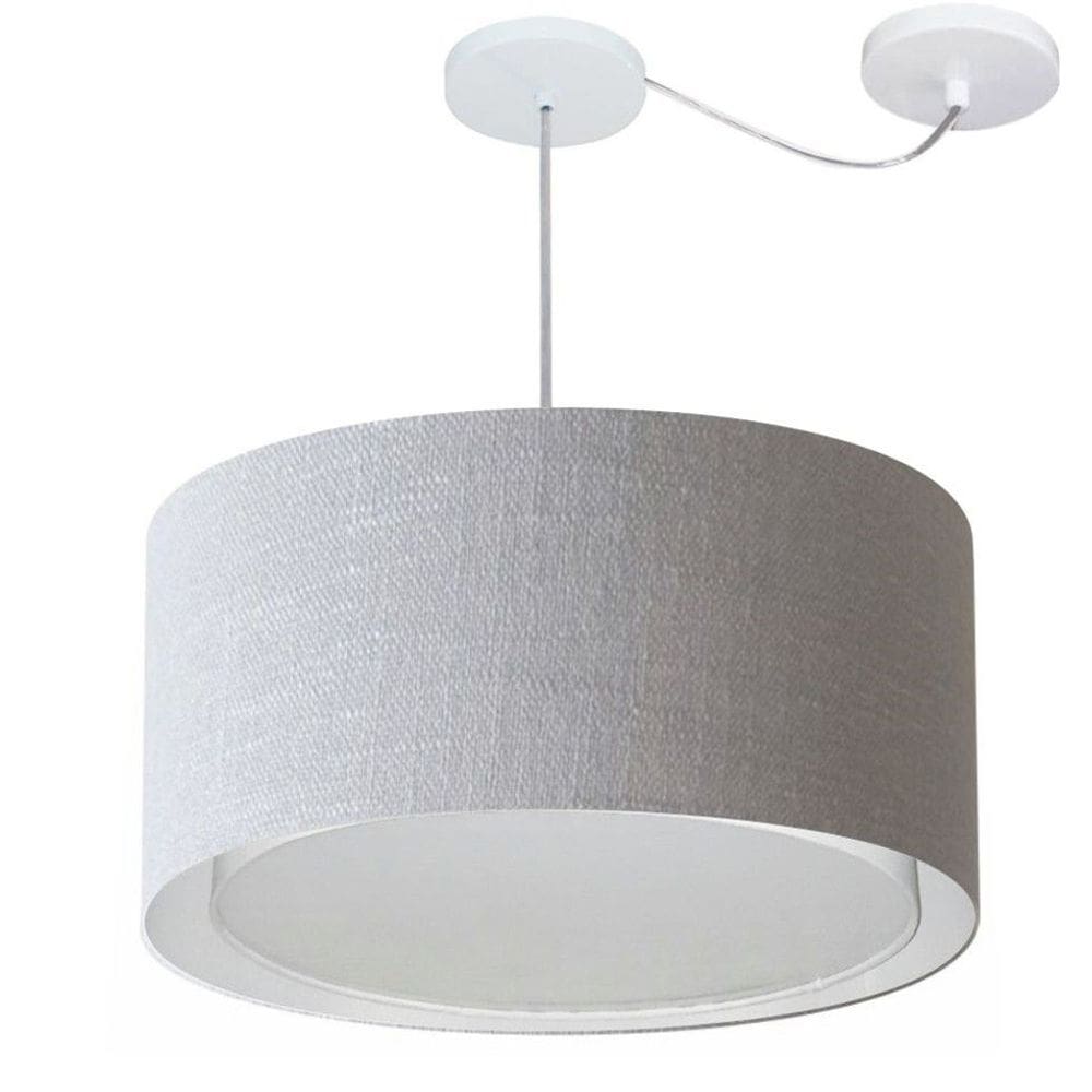 Lustre Pendente Cilíndrico Com Desvio Md-4315 Cúpula em Tecido 50x30cm Rustico Cinza - Bivolt