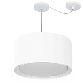Lustre Pendente Cilíndrico Com Desvio Md-4313 Cúpula em Tecido 45x30cm Branco - Bivolt