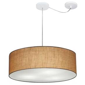 Lustre Cilíndrico C/ Desvio De Centro Md-4259 Cúpula em Tecido 50x15cm Palha - Bivolt