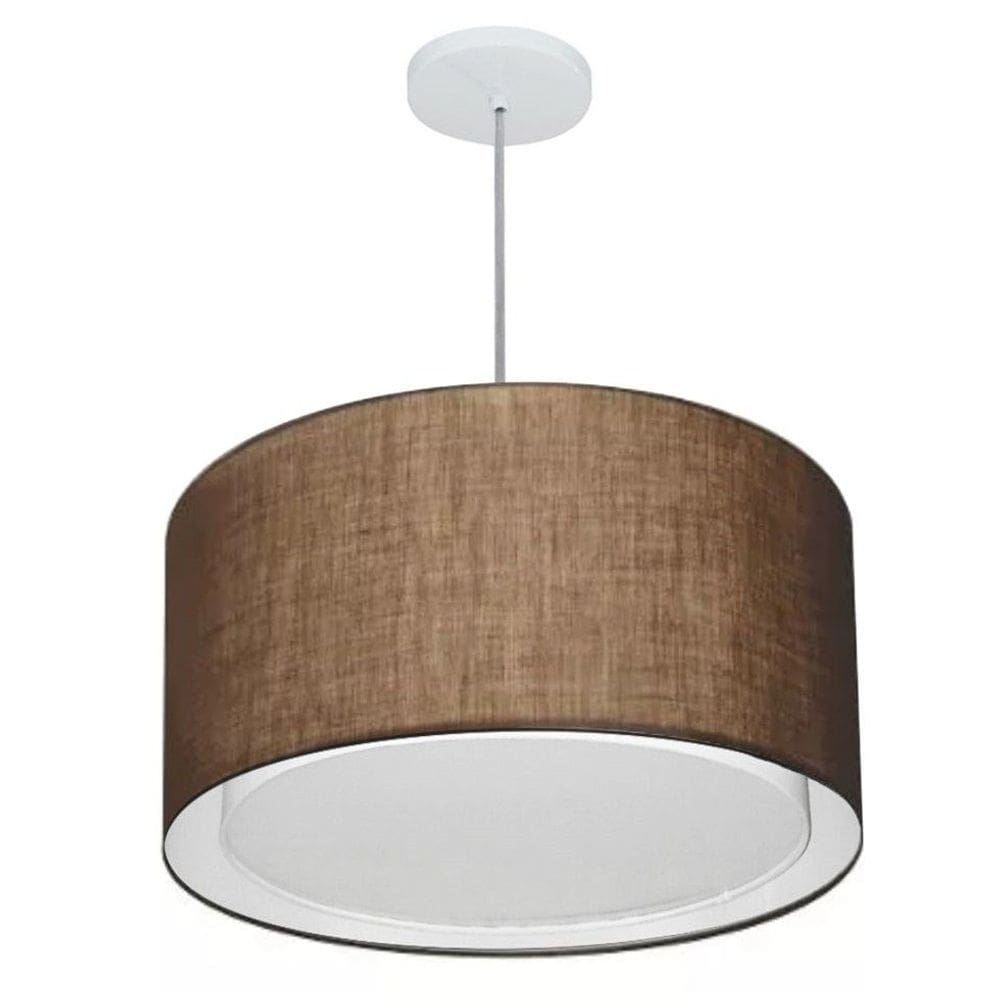 Lustre Pendente Cilíndrico Duplo Md-4293 Cúpula em Tecido 45x30cm Café - Bivolt