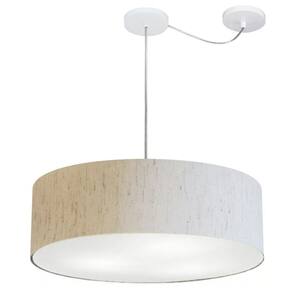 Lustre Cilíndrico C/ Desvio De Centro Md-4259 Cúpula em Tecido 50x15cm Linho Bege - Bivolt