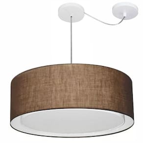 Lustre Pendente Cilíndrico Com Desvio Md-4317 Cúpula em Tecido 60x25cm Café - Bivolt