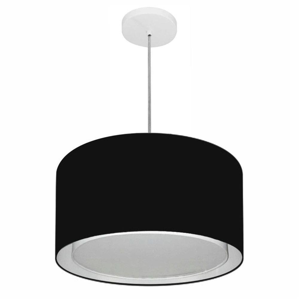 Lustre Pendente Cilíndrico Duplo Md-4290 Cúpula em Tecido 40x25cm Preto - Bivolt