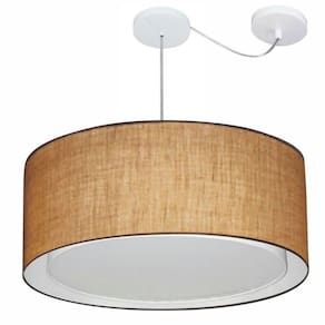 Lustre Pendente Cilíndrico Com Desvio Md-4318 Cúpula em Tecido 60x30cm Palha - Bivolt