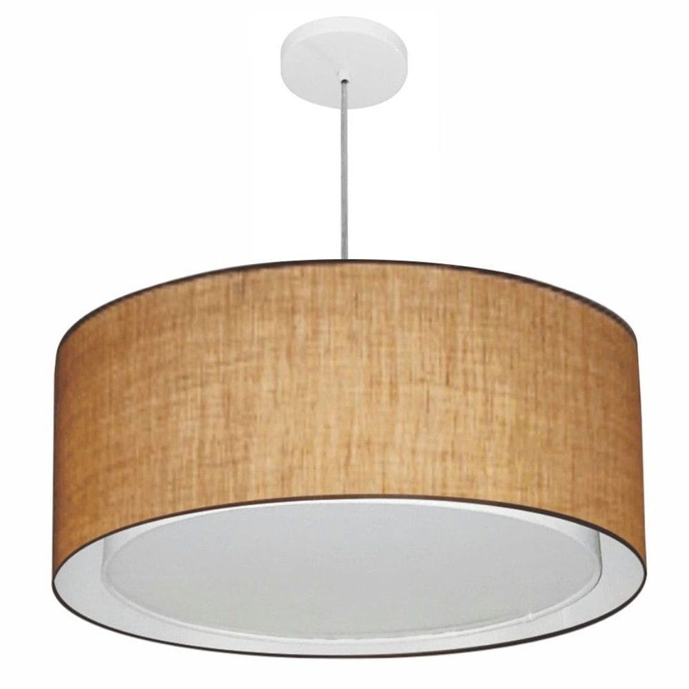 Lustre Pendente Cilíndrico Duplo Md-4298 Cúpula em Tecido 60x30cm Palha - Bivolt