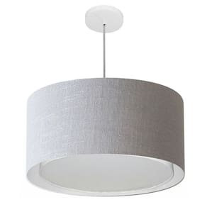 Lustre Pendente Cilíndrico Duplo Md-4288 Cúpula em Tecido 50x30cm Rustico Cinza - Bivolt