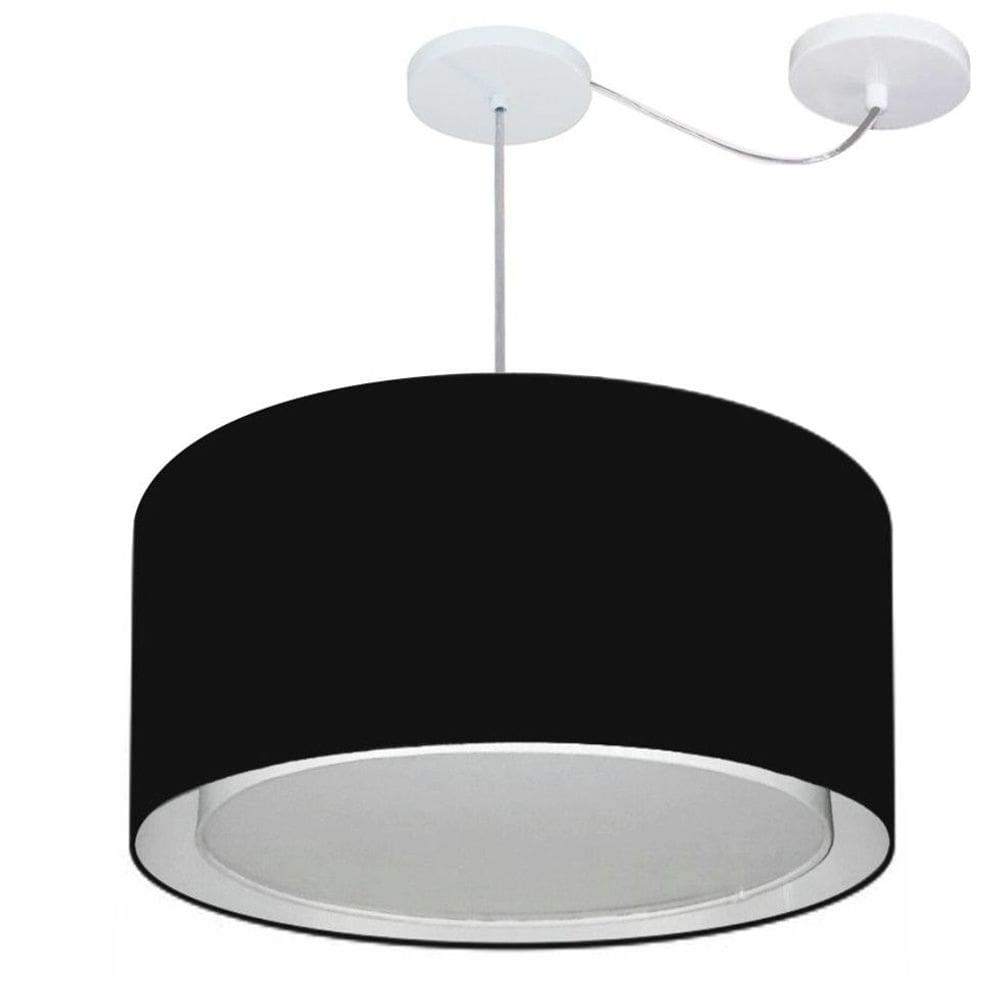 Lustre Pendente Cilíndrico Com Desvio Md-4315 Cúpula em Tecido 50x30cm Preto - Bivolt