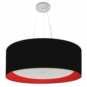 Lustre Pendente Cilíndrico Md-4142 Cúpula Forrada em Tecido 80x30cm Preto / Vermelho - Bivolt