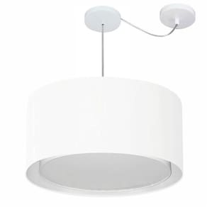Lustre Pendente Cilíndrico Com Desvio Md-4316 Cúpula em Tecido 55x30cm Branco - Bivolt