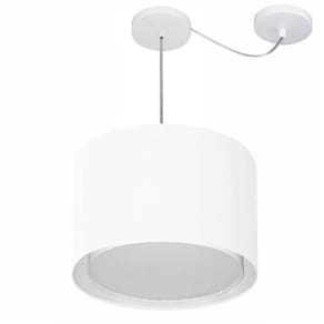 Lustre Pendente Cilíndrico Com Desvio Md-4312 Cúpula em Tecido 40x30cm Branco - Bivolt