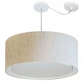 Lustre Pendente Cilíndrico Com Desvio Md-4311 Cúpula em Tecido 60x30cm Linho Bege - Bivolt
