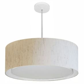 Lustre Pendente Cilíndrico Duplo Md-4297 Cúpula em Tecido 60x25cm Linho Bege - Bivolt