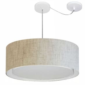 Lustre Pendente Cilíndrico Com Desvio Md-4317 Cúpula em Tecido 60x25cm Rustico Bege - Bivolt