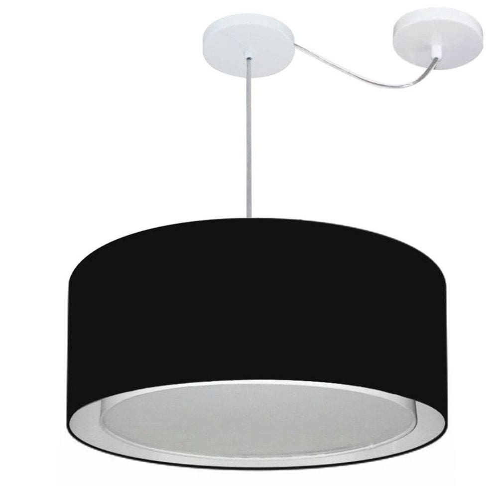 Lustre Pendente Cilíndrico Com Desvio Md-4314 Cúpula em Tecido 50x25cm Preto - Bivolt