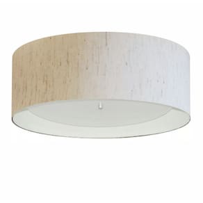 Plafon Cilíndrico Md-3008 Cúpula em Duplo Tecido 60x25cm Linho Bege / Branco - Bivolt