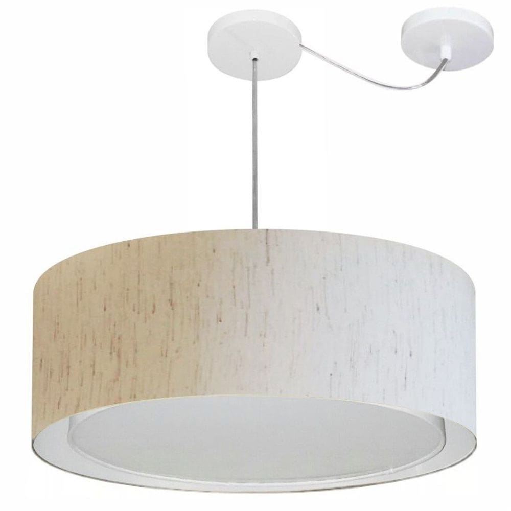 Lustre Pendente Cilíndrico Com Desvio Md-4317 Cúpula em Tecido 60x25cm Linho Bege - Bivolt