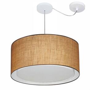 Lustre Pendente Cilíndrico Com Desvio Md-4316 Cúpula em Tecido 55x30cm Palha - Bivolt