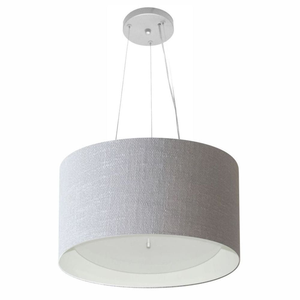 Lustre Pendente Cilíndrico Md-4319 Cúpula Forrada em Tecido 40x25cm Rustico Cinza / Branco - Bivolt