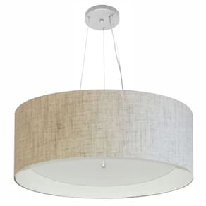 Lustre Pendente Cilíndrico Md-4142 Cúpula Forrada em Tecido 80x30cm Rustico Bege / Branco - Bivolt