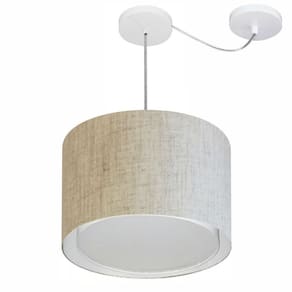 Lustre Pendente Cilíndrico Com Desvio Md-4312 Cúpula em Tecido 40x30cm Rustico Bege - Bivolt