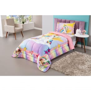 Kit Edredom Plush Fofinho Infantil Dupla Face Dream 2 Peças Solteiro - Unicórnio