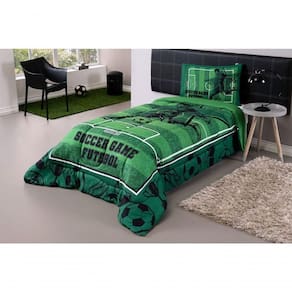 Kit Edredom Plush Fofinho Infantil Dupla Face Dream 2 Peças Solteiro - Futebol