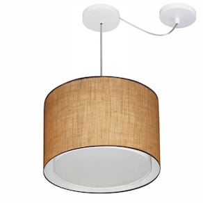 Lustre Pendente Cilíndrico Com Desvio Md-4312 Cúpula em Tecido 40x30cm Palha - Bivolt