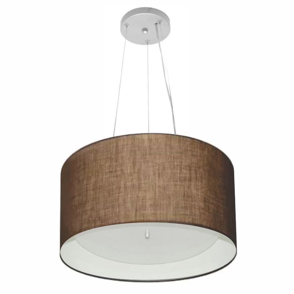 Lustre Pendente Cilíndrico Md-4319 Cúpula Forrada em Tecido 40x25cm Café / Branco - Bivolt