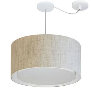 Lustre Pendente Cilíndrico Com Desvio Md-4315 Cúpula em Tecido 50x30cm Rustico Bege - Bivolt