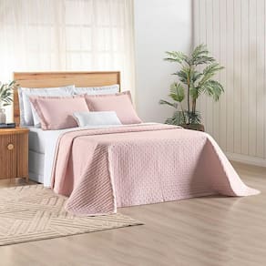 Kit Cobre Leito Colcha Marley Casal Dupla Face - Rosa