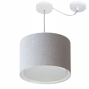 Lustre Pendente Cilíndrico Com Desvio Md-4312 Cúpula em Tecido 40x30cm Rustico Cinza - Bivolt
