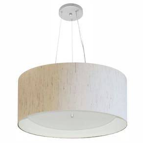Lustre Pendente Cilíndrico Md-4145 Cúpula Forrada em Tecido 50x25cm Linho Bege / Branco - Bivolt