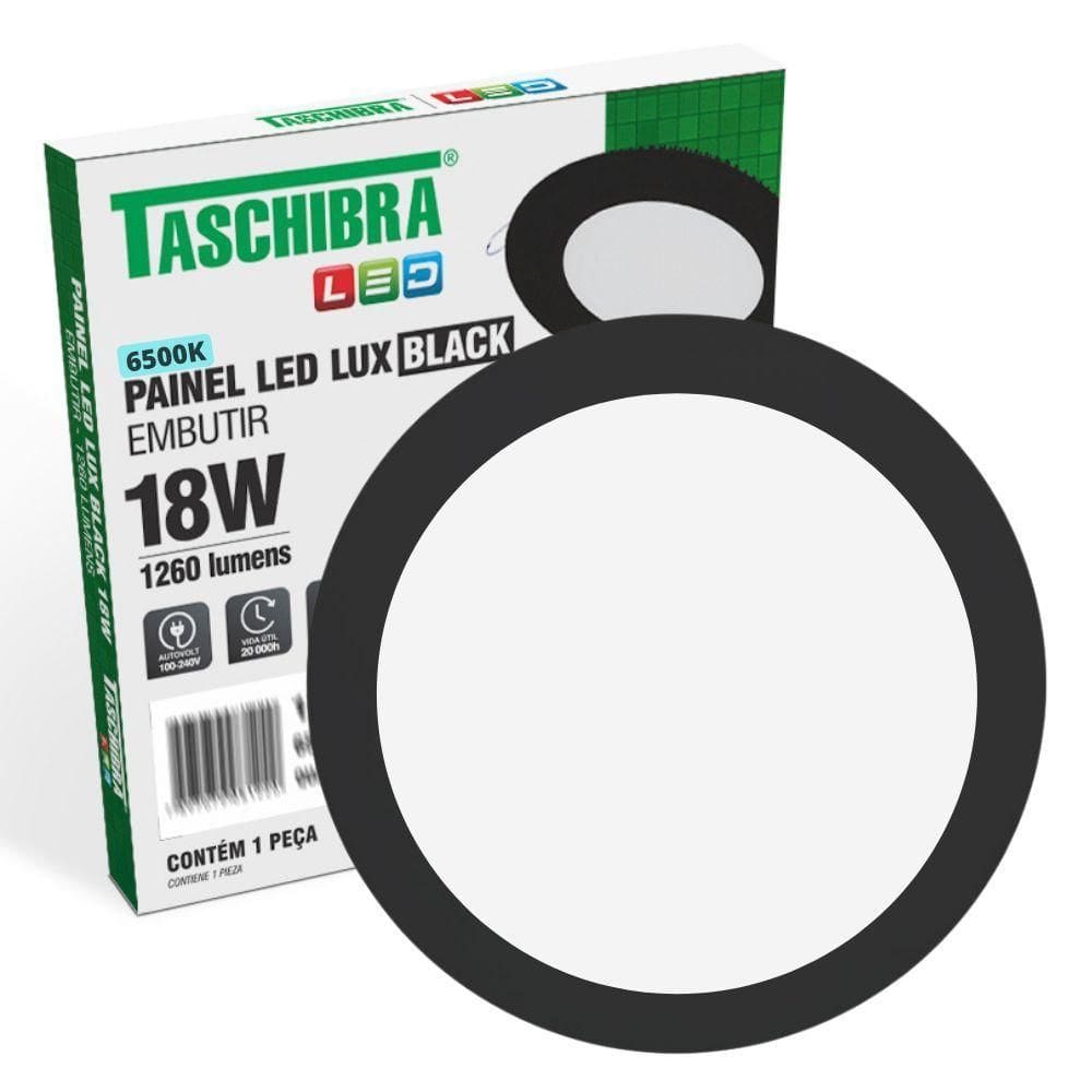 Painel De Led Redondo Embutir 12w Preto Bivolt Taschibra 6500k Luz Fria