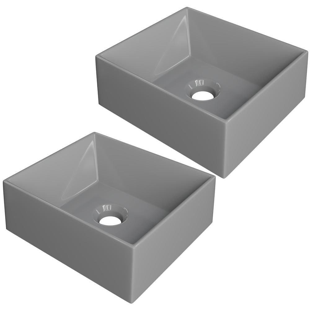 Kit 02 Cubas De Apoio Retangular Lavabo C01 Rt30w Cinza - Lyam